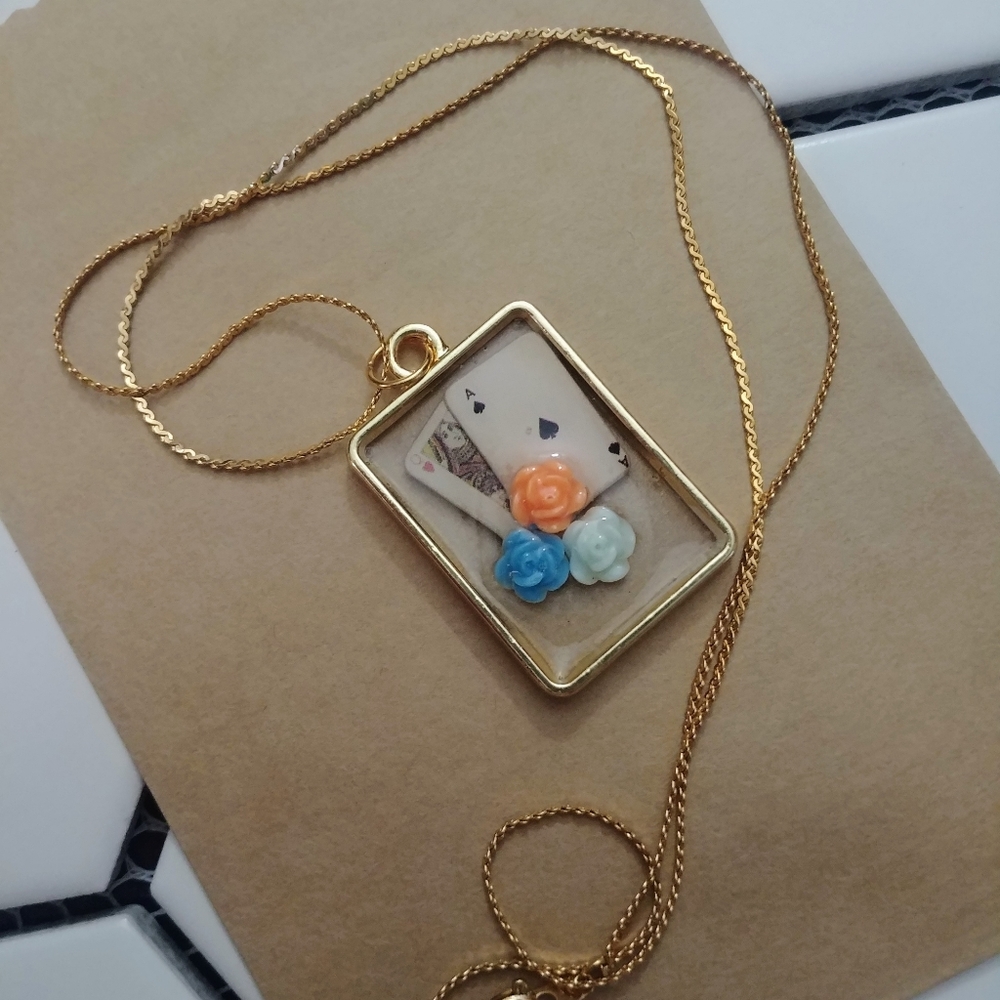 Playing Cards Gold Resin Necklace